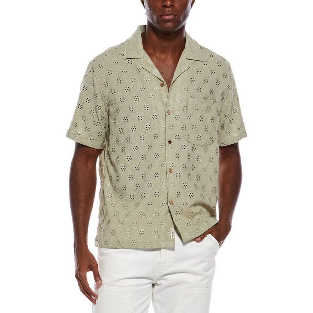 Civil Society Mens  Wake Relaxed Fit Diamond Pointell Button Front Shirt, Green